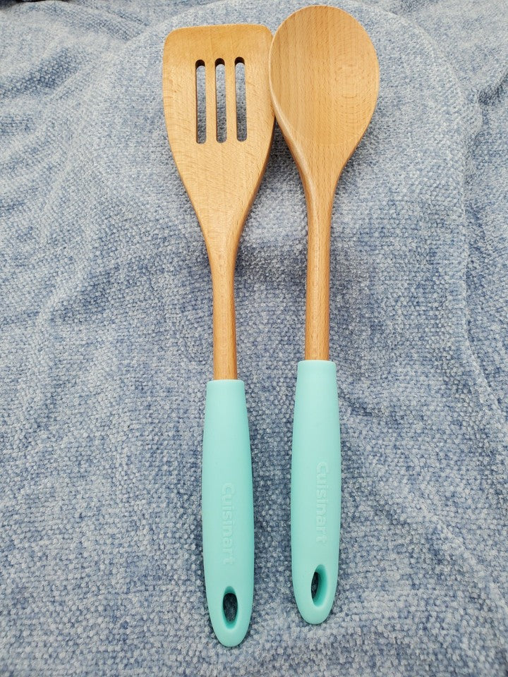 Cuisinart Blue Handle Wooden Utensil Set 13 1/2"