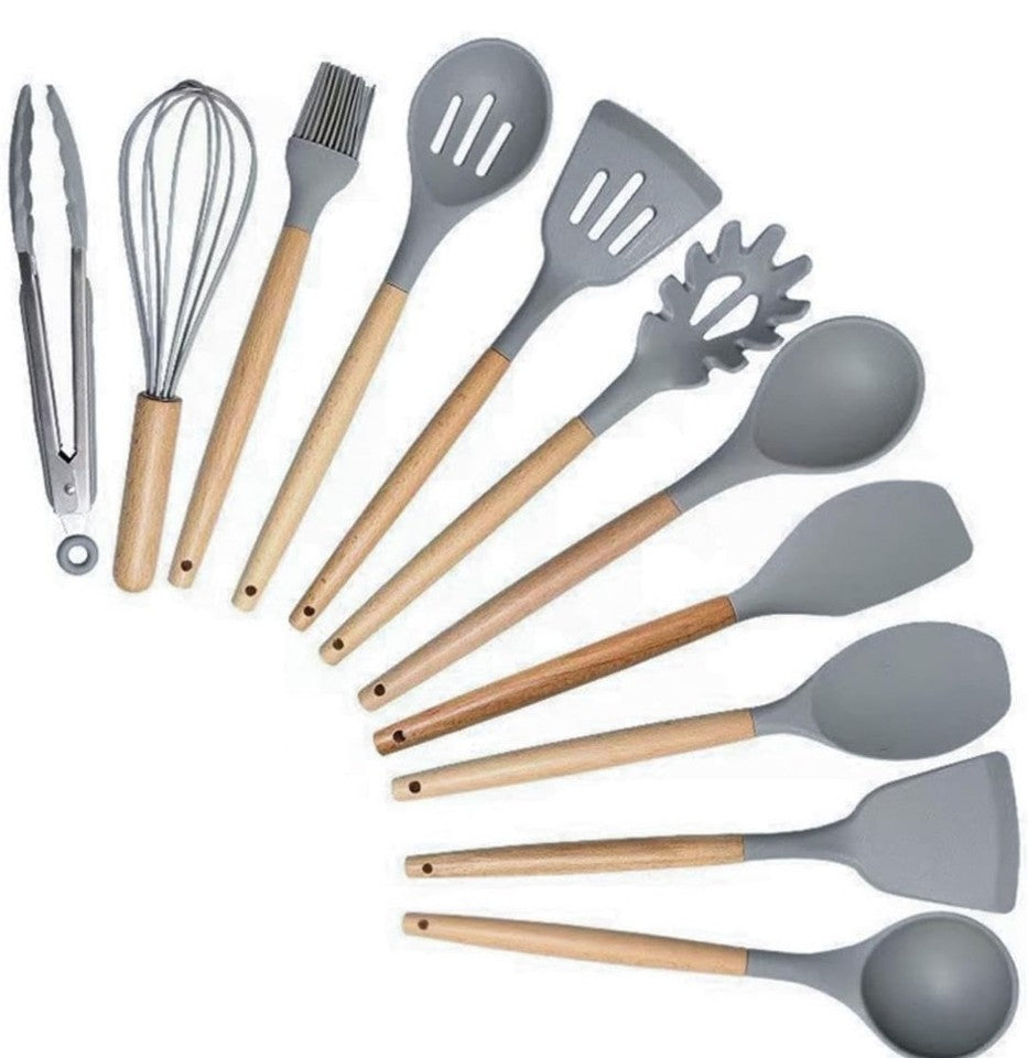 19 Pieces Kitchen Cooking Utensils and Knife Set with Holder Block, Grey